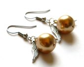 Golden Snitch Earrings - Harry Potter Jewelry - Swarovski Pearl - Gold - Feathers - Wings  - Handmade - Surgical Steel - Gifts Under 10, 20