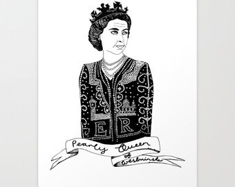 Illustrated Pearly Queen Digital print, wall art A4 210mm x 297mm