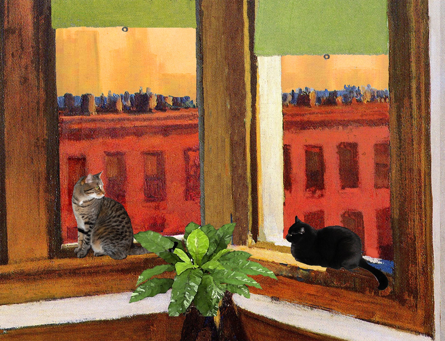 Black Cat Art Print- Edward Hopper Inspired