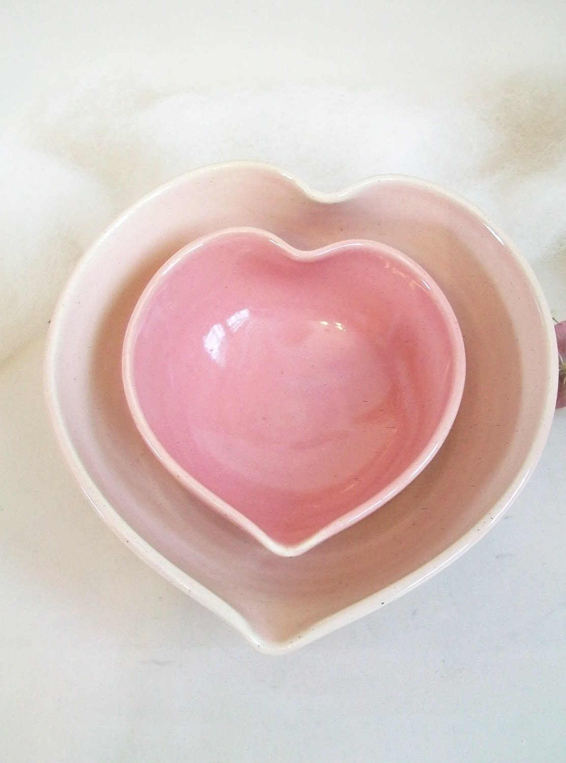Nesting Heart Bowls - Set of 2, Handmade, Shades of Pink -- 4.75inch diameter