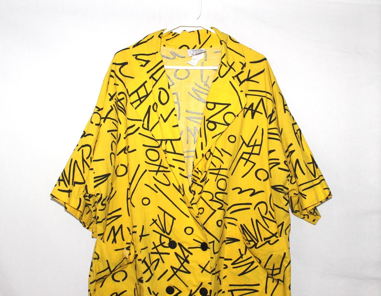Rare Extra Long Canary Kimono Pop Art Top