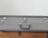 Vintage Grey Textured Hard Side 29" Suitcase Red Lining Reliable Luggage