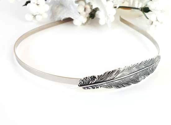 Steampunk Feather headband- Metal Headband- Silver Feather- Twilight Inspired- Breaking Dawn