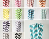 100 Striped PAPER STRAWS -13 colors to choose from - w/ DIY printable flag - vintage retro wedding bridal shower baby shower birthday party Il_170x135