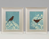 Shabby Bird Prints, French Country Wall Decor, Large Print Set, 9x12 inches Each