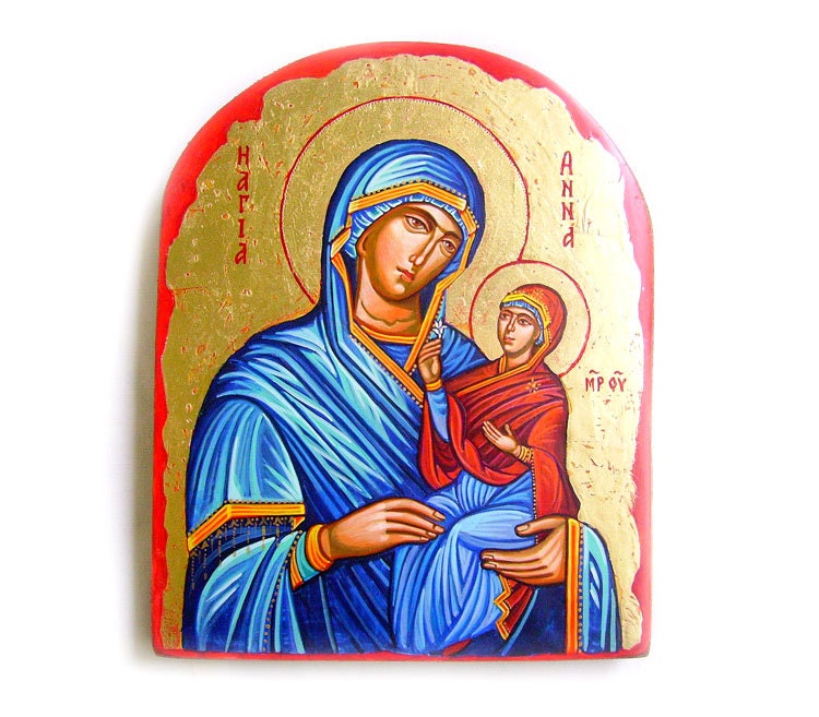 Saint Anna with Mary as a Child - original handpainted icon, Byzantine style, 6x8 inches original