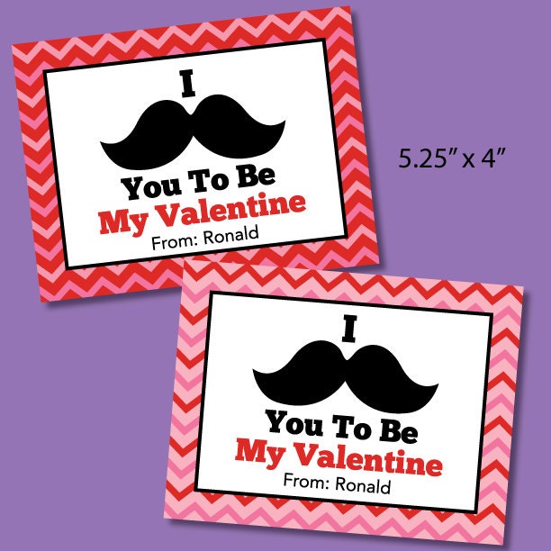 Custom Mustache Printable Valentine's Day Cards DIY- Personalized Digital Printable Valentine Card - Personal Use Only