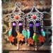 HIPPIE CHIC earrings SUMMER colors Western jewelry colorful sterling silver Festival Leather earrings Flower power
