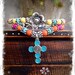 Turquoise CROSS BRACELET beaded Bracelet Religious bracelet Gypsy bracelet Spiritual jewelry Cowgirl bracelet Double strand Flower Colorful