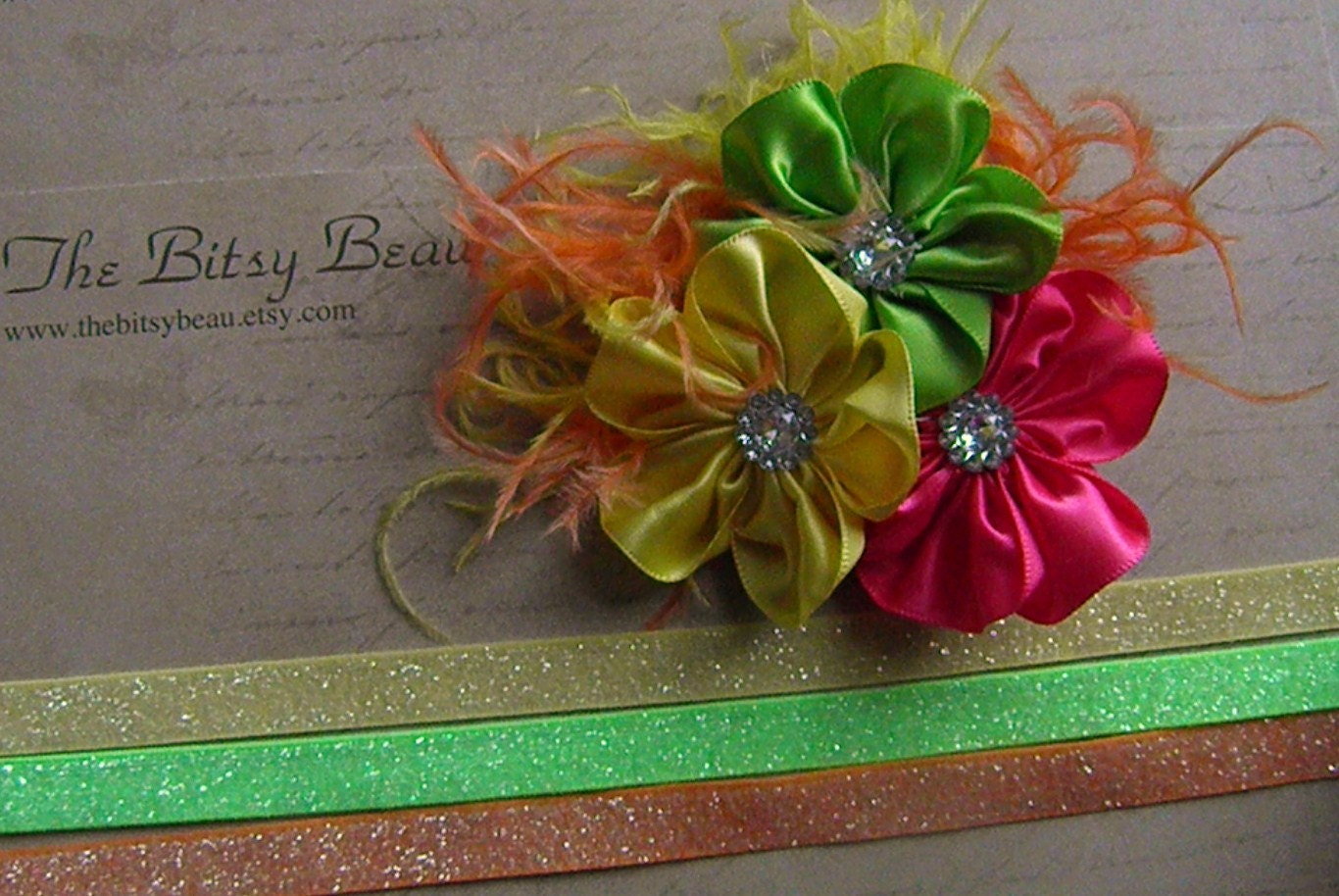 Bright Satin Trio Hair Clip plus Choose Your Headband