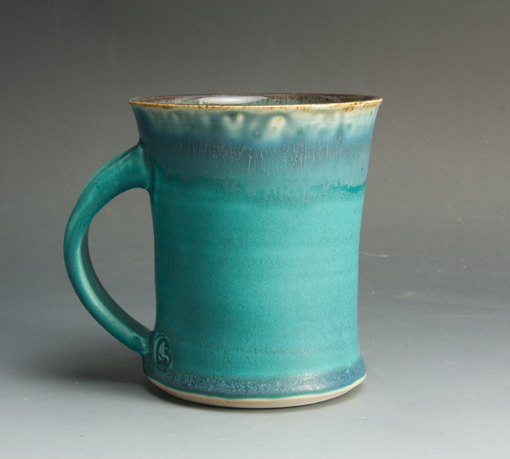 Handmade stoneware coffee mug or tea cup turquoise and blue - 1019