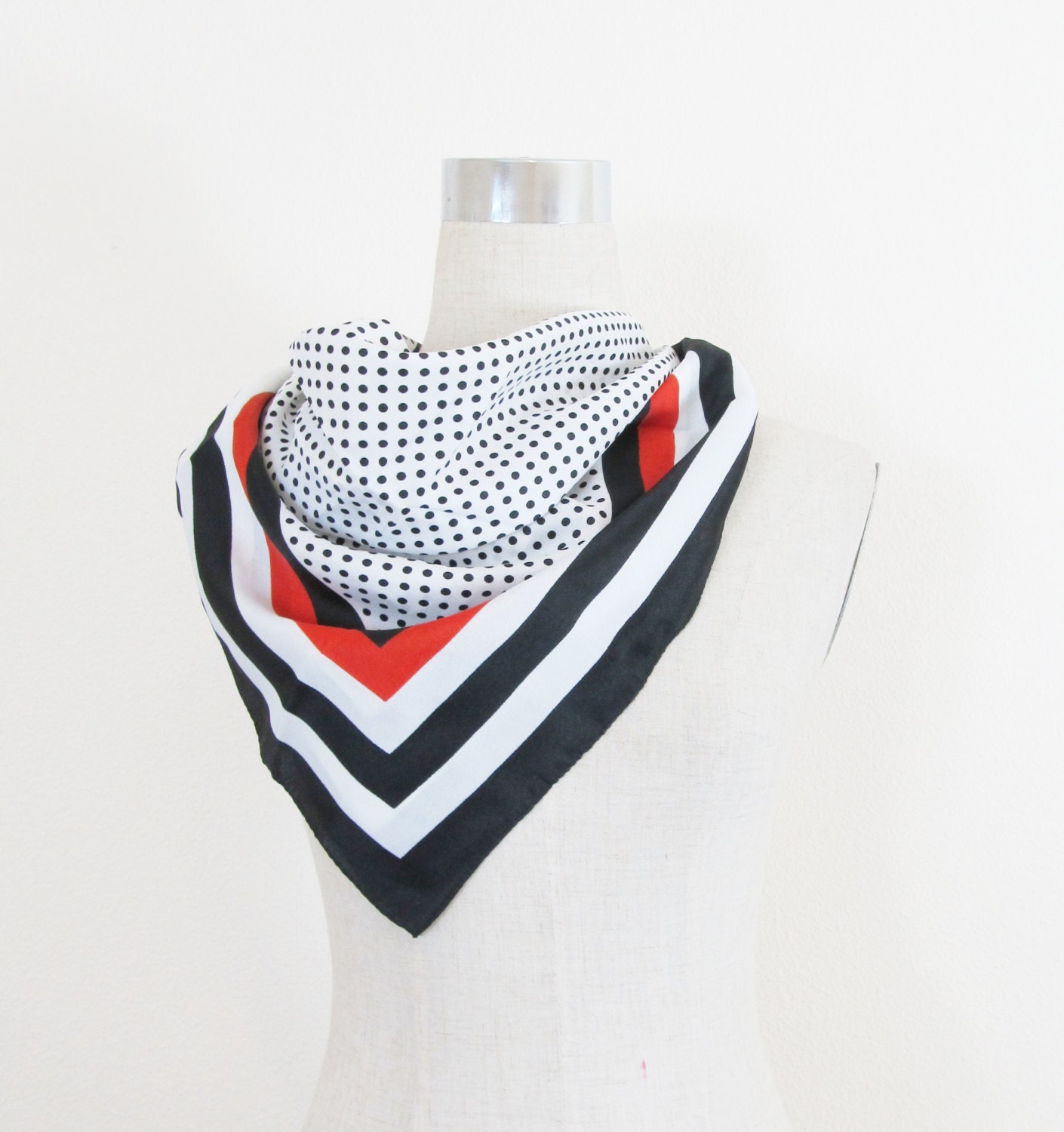 Vintage Square Black White & Red Scarf