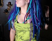 Peacock Long Dreadfalls with CYberlox, and Tubing, UV Reactive