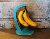 Banana Tree Hanger Holder Wooden Turquoise Distressed
