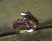 Snake ring in sterling silver with rubies