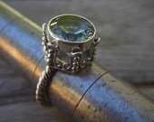 Designer green amethyst ring in sterling silver