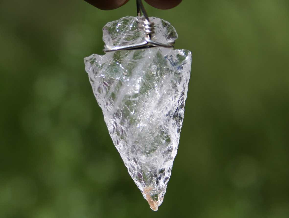 Quartz Arrowhead Wire Wrapped with Argentium Silver Stone Pendant