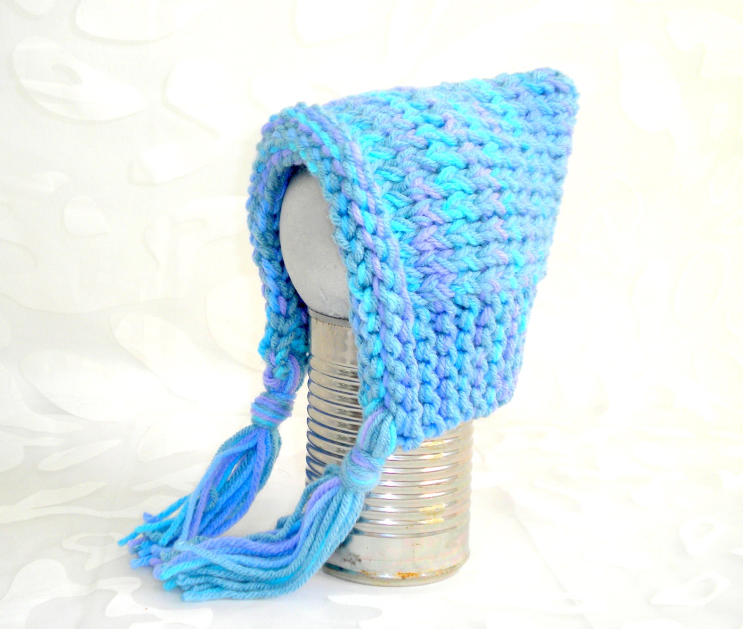 Preemie to Newborn Baby Pixie Elf Hat Knitted Baby Girl or Boy in Sky Blue Yarn MACHINE WASHABLE