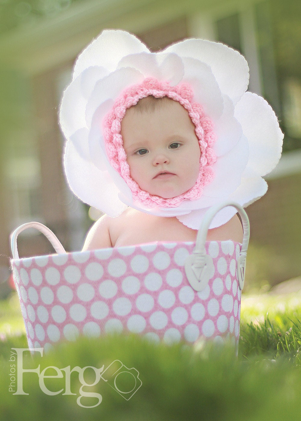Flower Baby Bonnet Slip -on Southern Magnolia...Newborn, 3 mos, 6 mos, 9 mos 12 mos Professional Photography Prop  Baby Flower Hat
