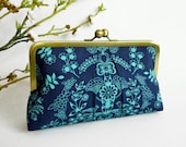 Deep Sea Blue Floral KissLock Clutch