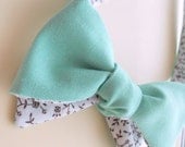 Sunwashed Aqua Wool Bowtie with Brown Floral Reverse