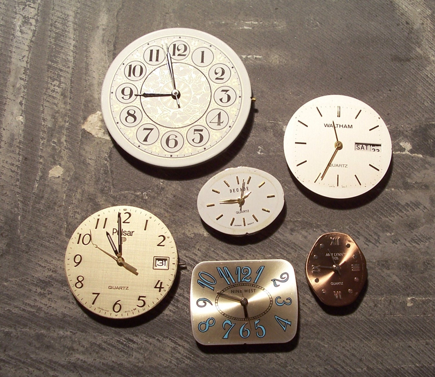 VINTAGE Watch Parts Six (6) QUARTZ Watch Parts Face Plates Quartz Watch Parts Steampunk Supplies Scrapbooking Supplies Destash (Y138)