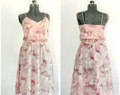 Vintage Summer Sundress 1970s Sheer Floral Day Dress