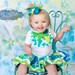 Summer green and blue flower chevron twirl skirt and matching bib shirt for babies toddlers girls