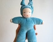 Organic Waldorf Doll 10.5inch, blue, turquoise, eco friendly, bunting, cosy, baby gift, shower gift