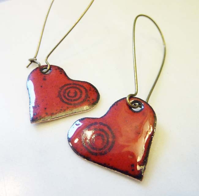 Cupid's Target Enamel Heart Earrings
