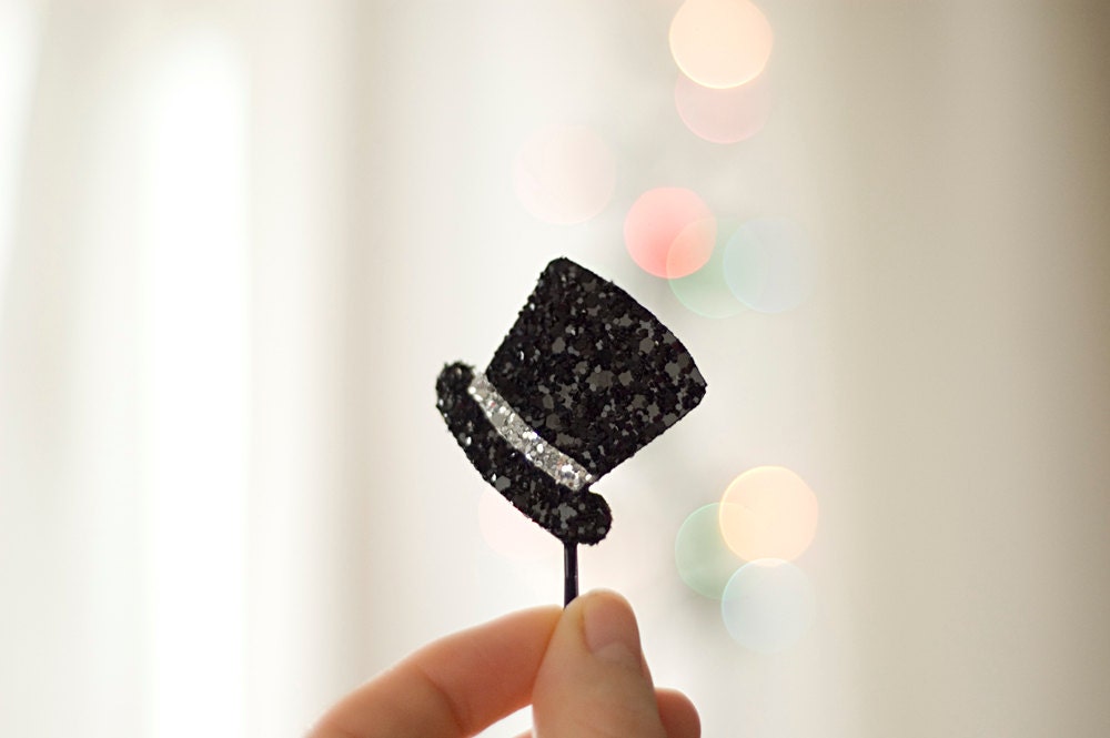 Mini Top Hat Bobby Pin Hair Clip Black Glitter Shimmering Summer Accessories Other Colours Fuchsia Silver Gold Red Available Women Girls