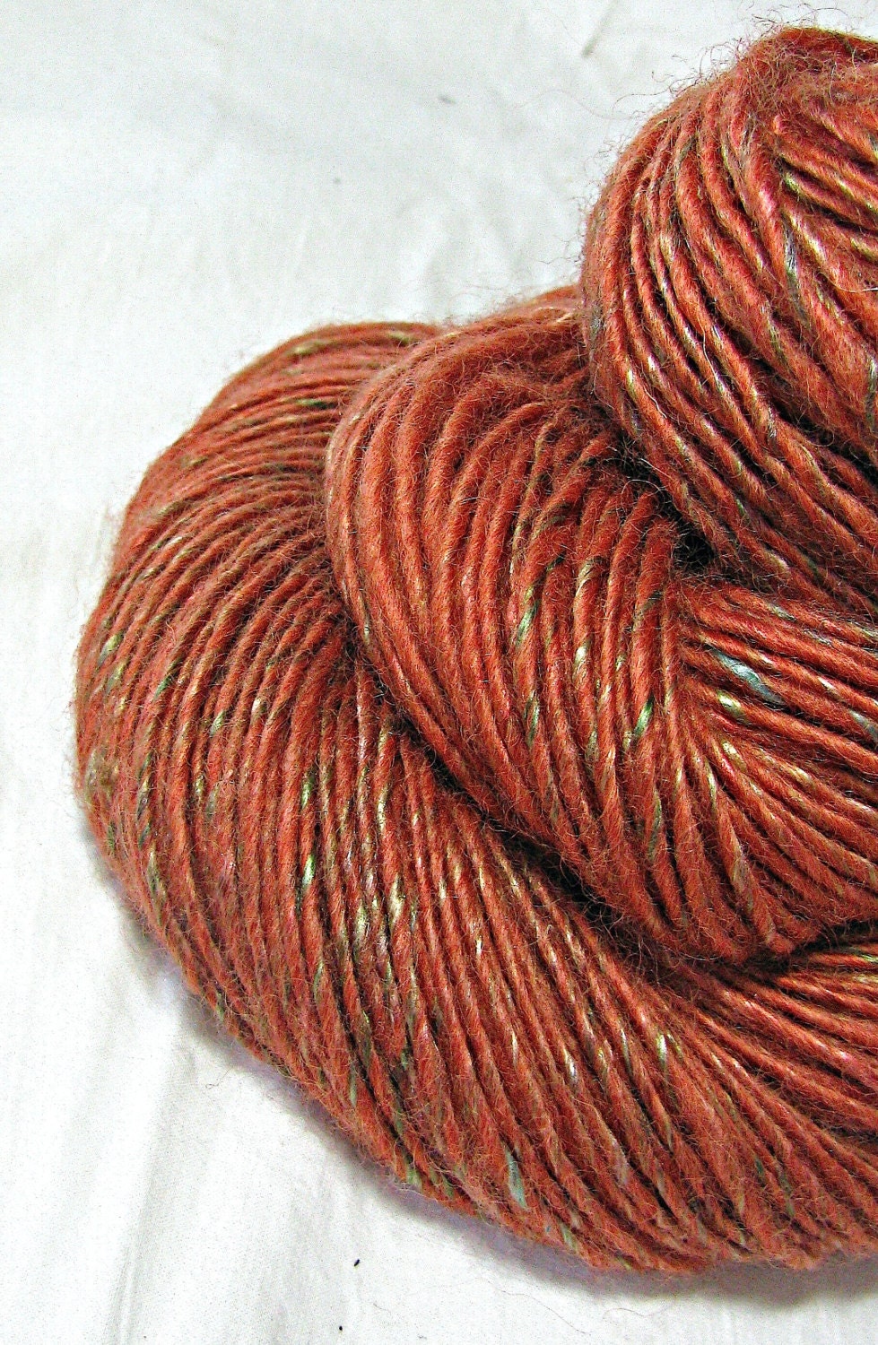 Handspun Yarn Gently Thick and Thin Worsted Single  Wool Mohair and Silk 'Congo Coral'