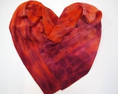 Scarf Coral,Poppy Red,Violet, Purple Hand-Dyed Crepe De Chine Shibori