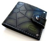 Green and Black Web Leather Bifold Wallet with Snap