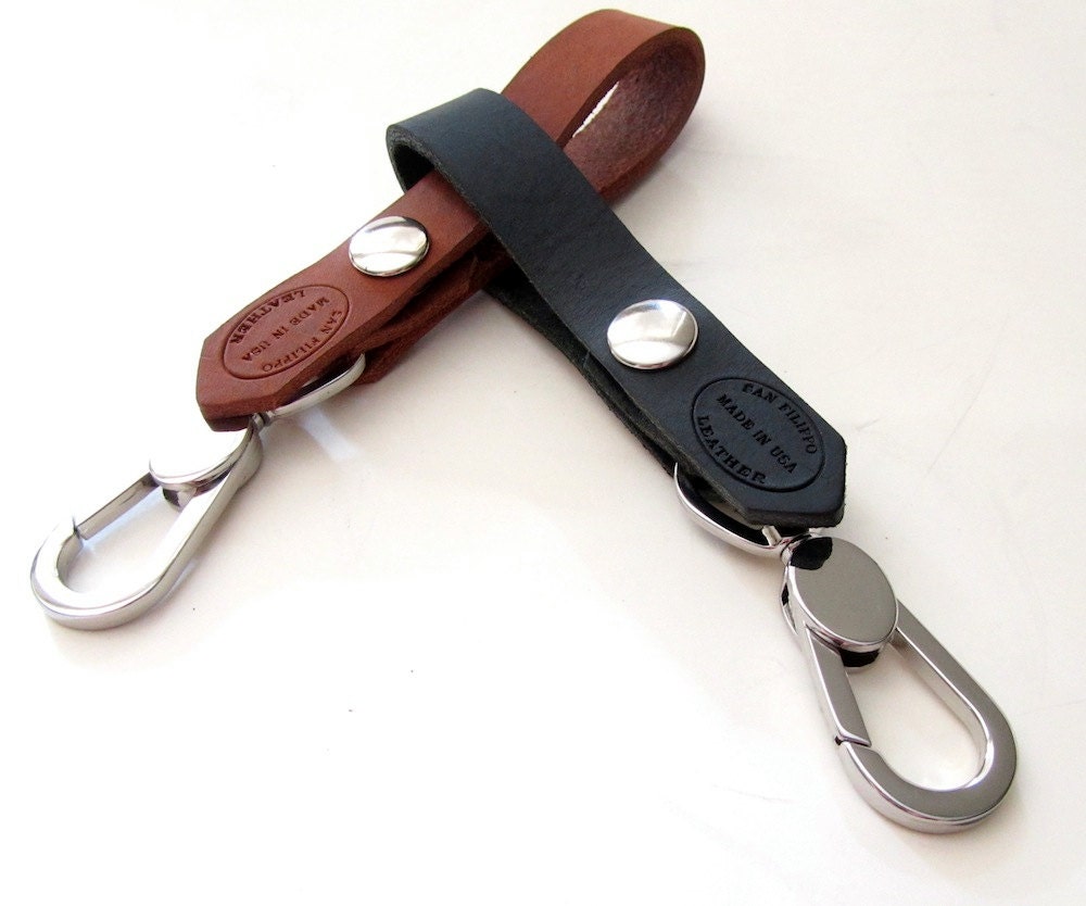 Mens Leather Loop Key Chain with Silver Clip Key Hook Can Be Personalized