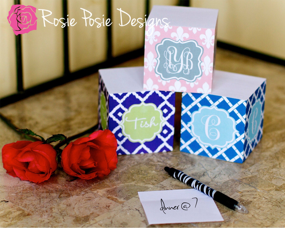 Personalized Monogrammed Note Cube-Design Your Own
