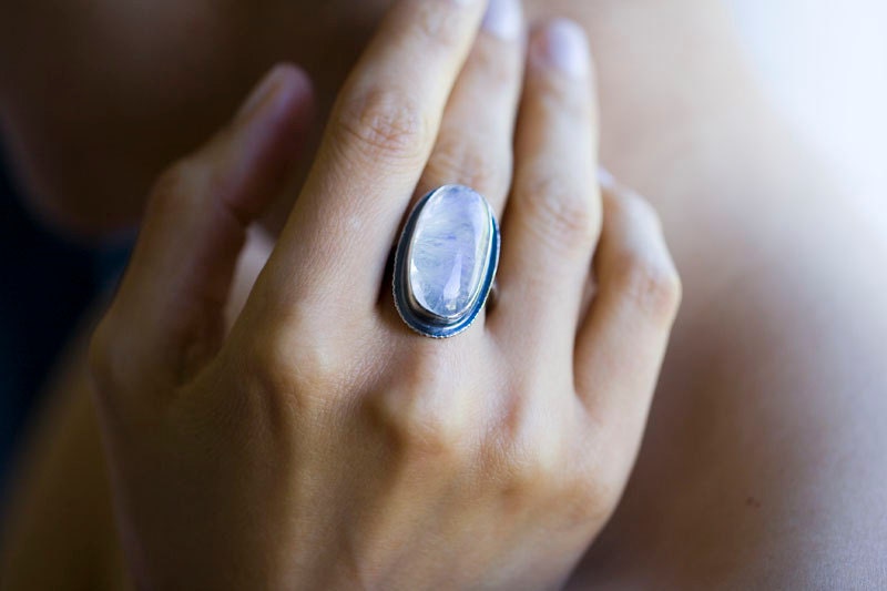 Moonstone Ring in Sterling Silver Cocktail Ring - Size 6.25 - La Luna