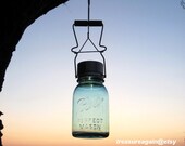 Upcycled Light Solar Mason Jar with Antique Canning Jar Lifter, Handmade Reclaimed Garden Decor, Country Garden Lighting