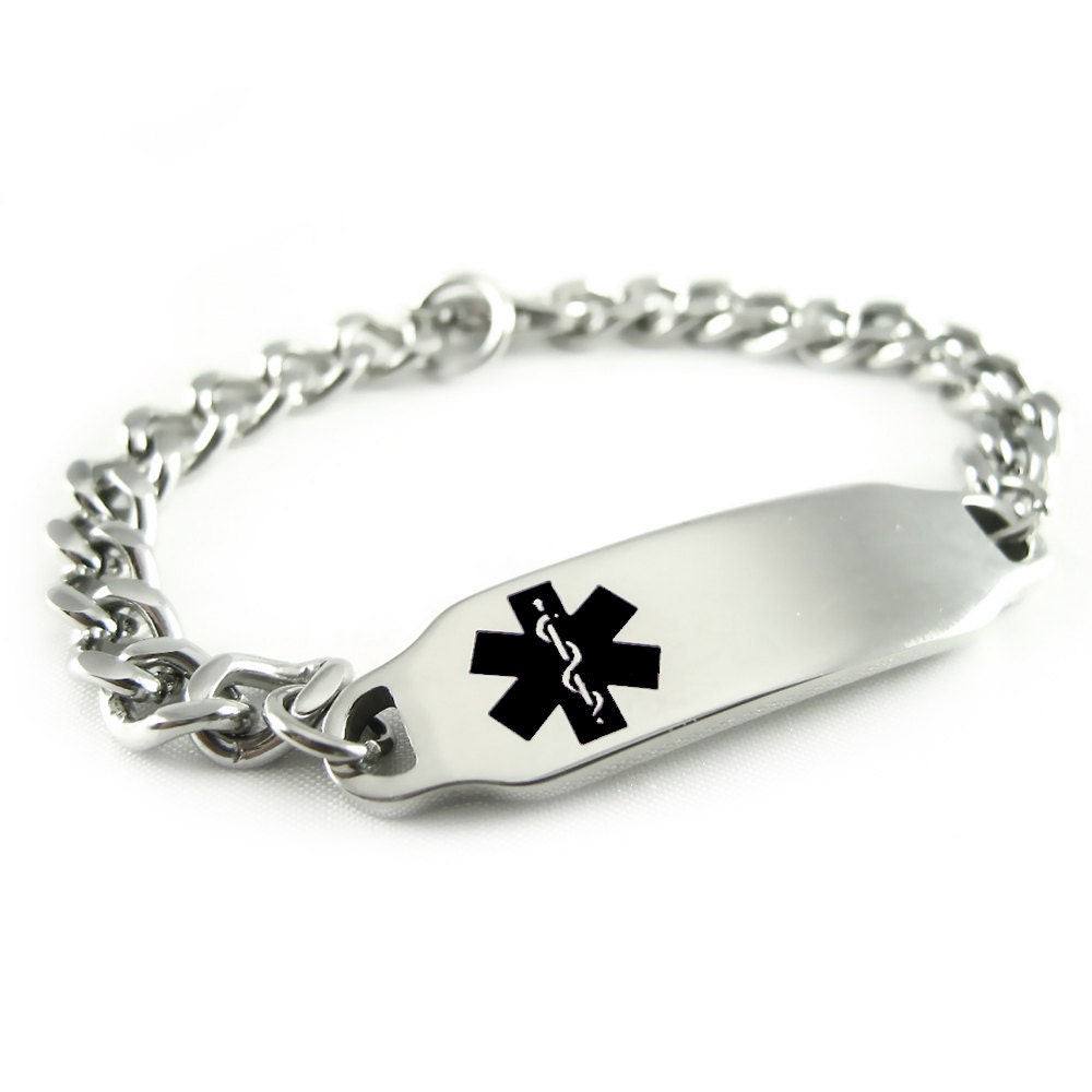 Medic ID Bracelet, Black, kids & adult, Custom ENGRAVED Free - i2BK-BS1