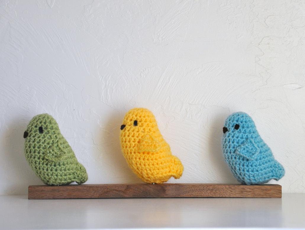 3 Bird Baby Rattles Crocheted Baby Toys Green, Blue & Yellow