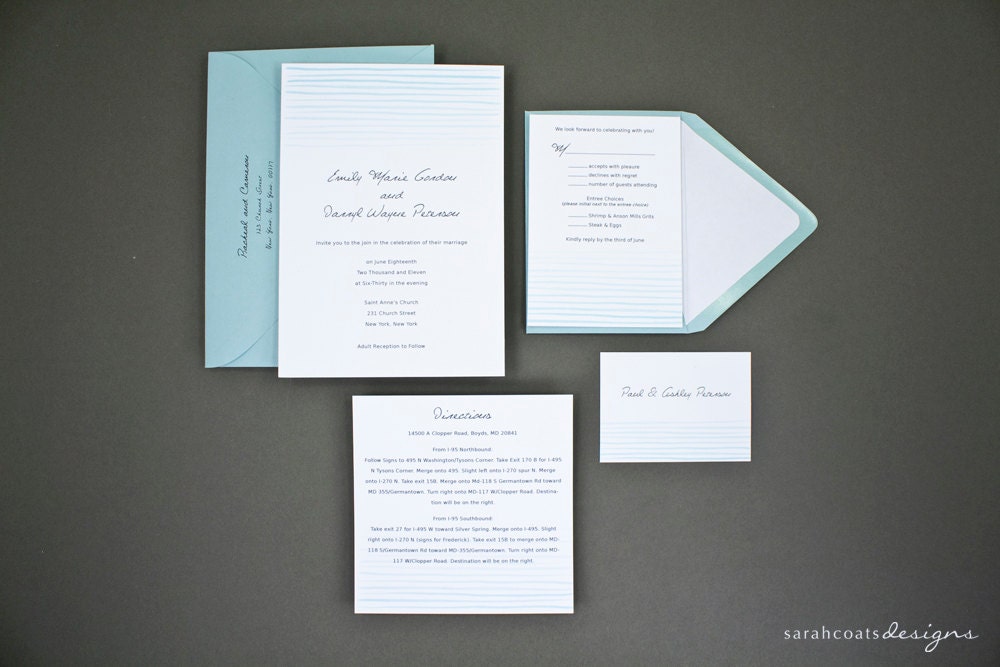 Watercolor Wedding Invitation Suite (Sample) - Blue Lines
