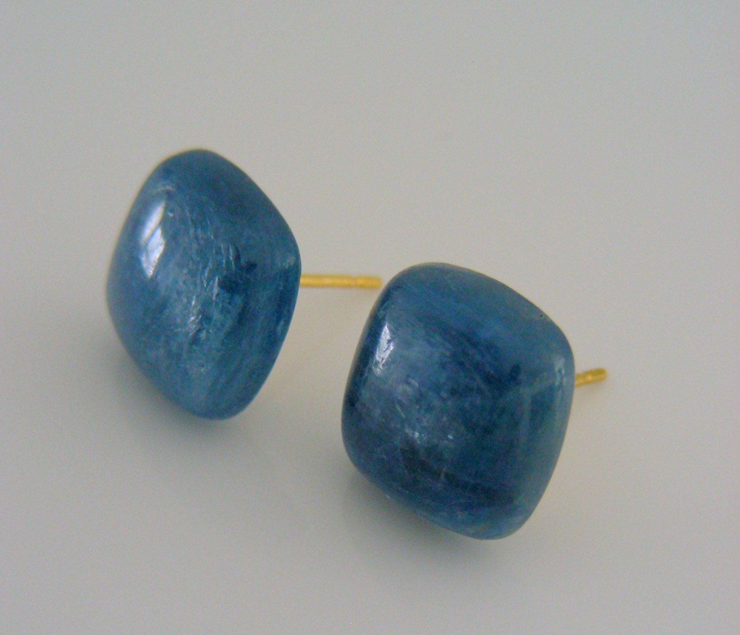 Earrings -  Blue Kyanite Gemstone Post Earrings - Handmade