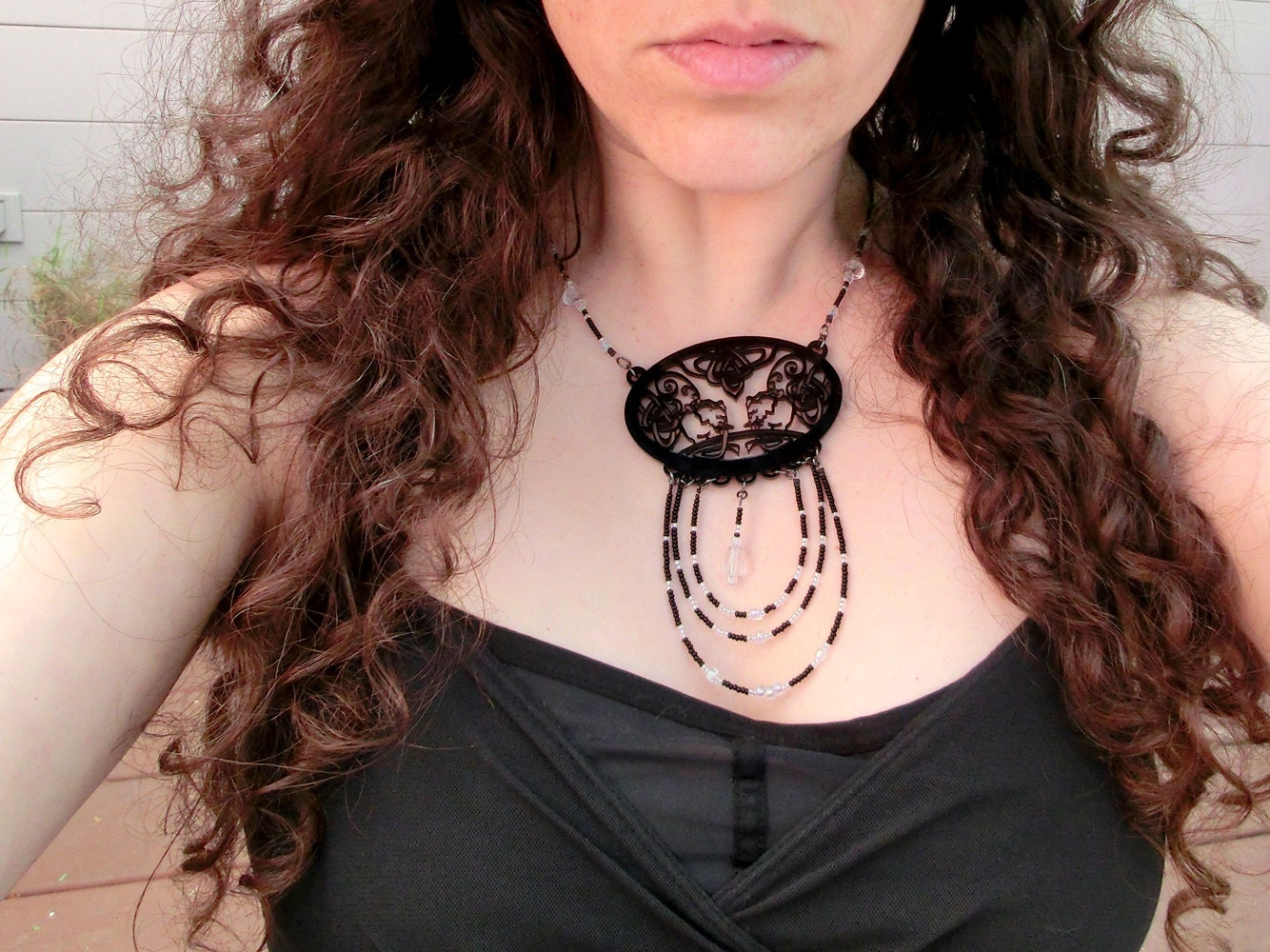 Elephant Necklace - Celtic Knot - Black and White - Unique Elephant Pendant Laser Cut from Original Drawing by Laura Cesari
