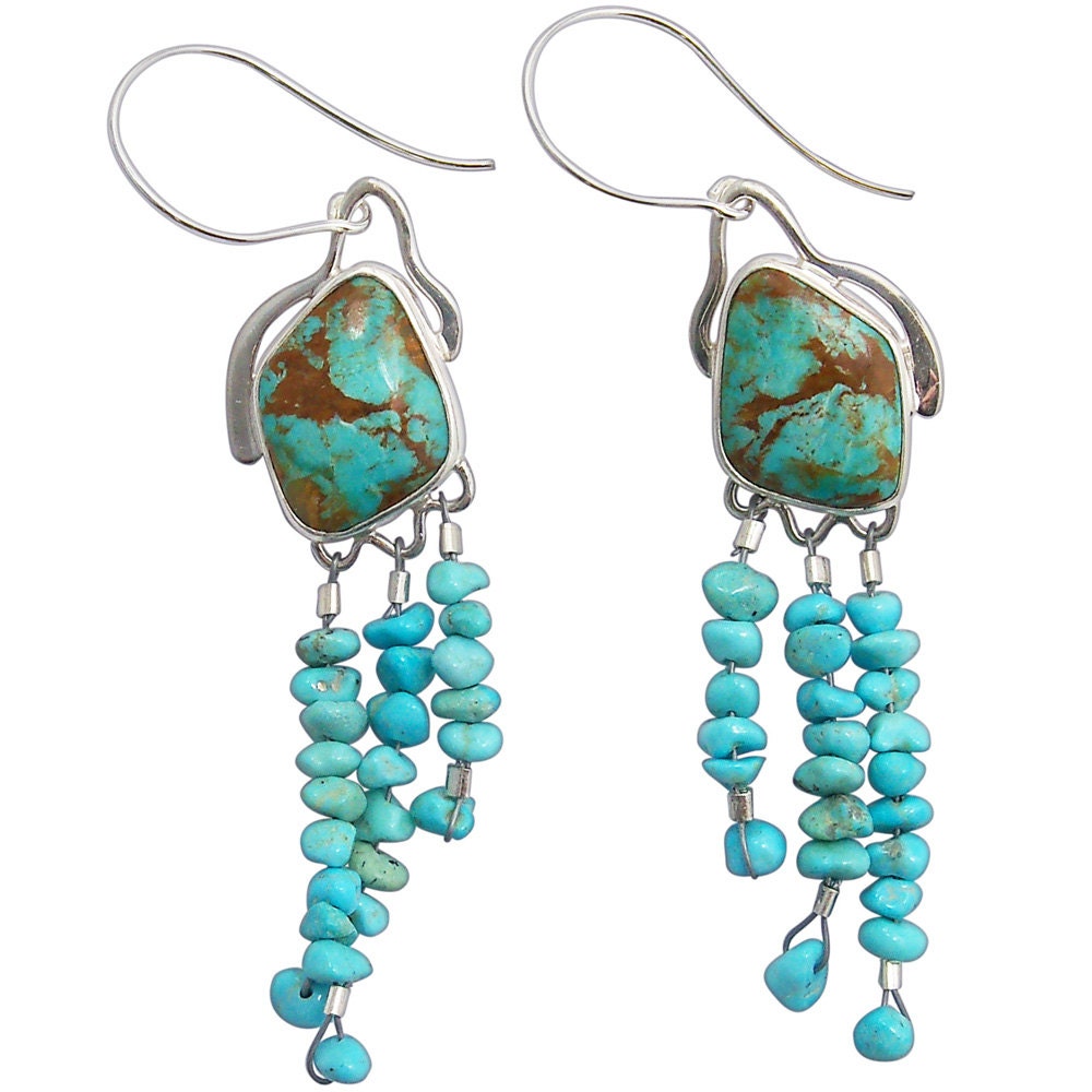 Kingman Turquoise and Sterling Silver Dangle Earrings  eturg2119