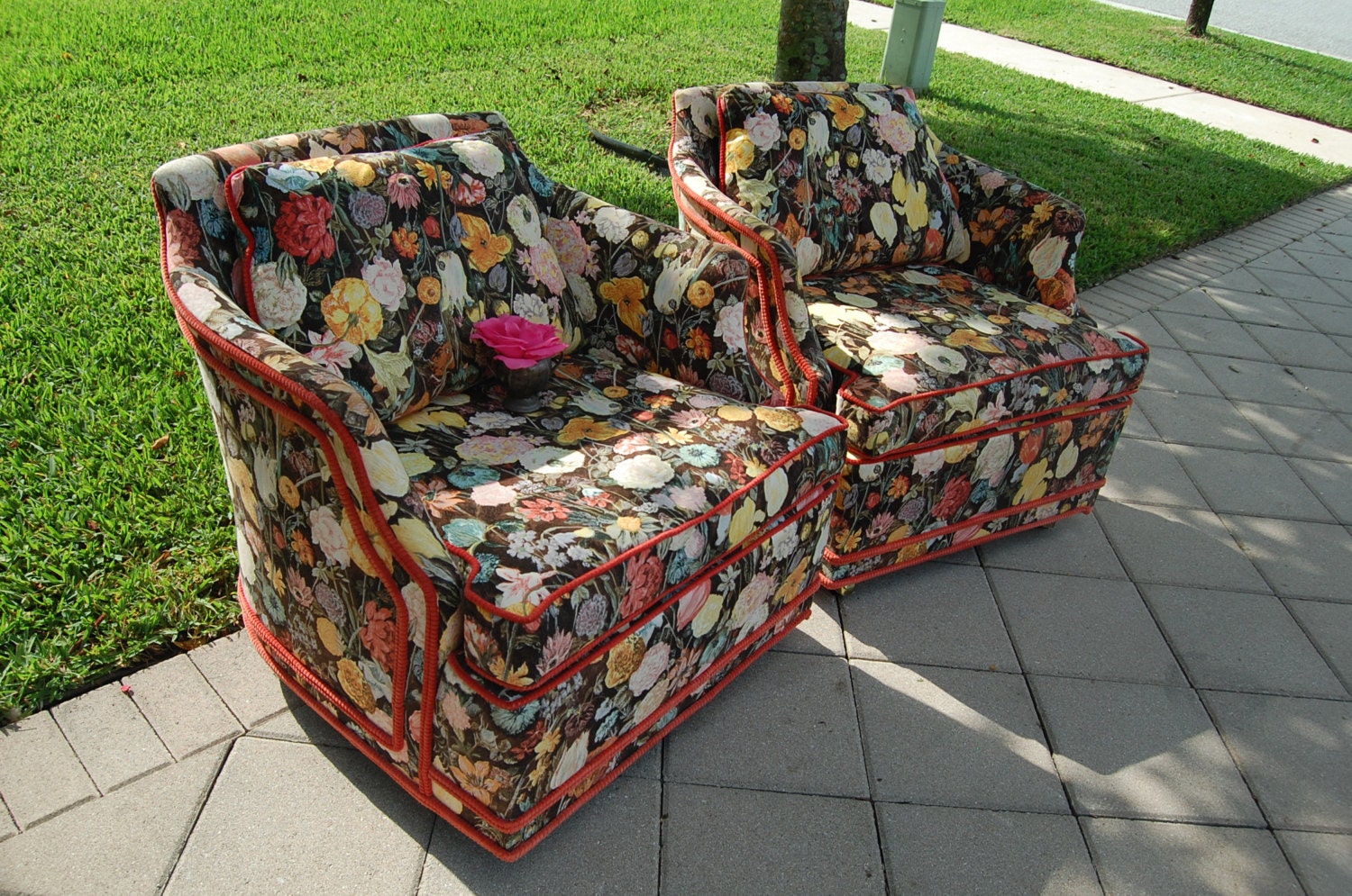 Pair of Vintage Floral Chairs by Erwin Lambeth Summer Sale Mid Century at Retro Daisy Girl