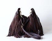 SALE Fringe Leather Bag - OPELLE Nautilus Bag - Soft Pebbled Leather w Fringe in Garnet NEW ss2013