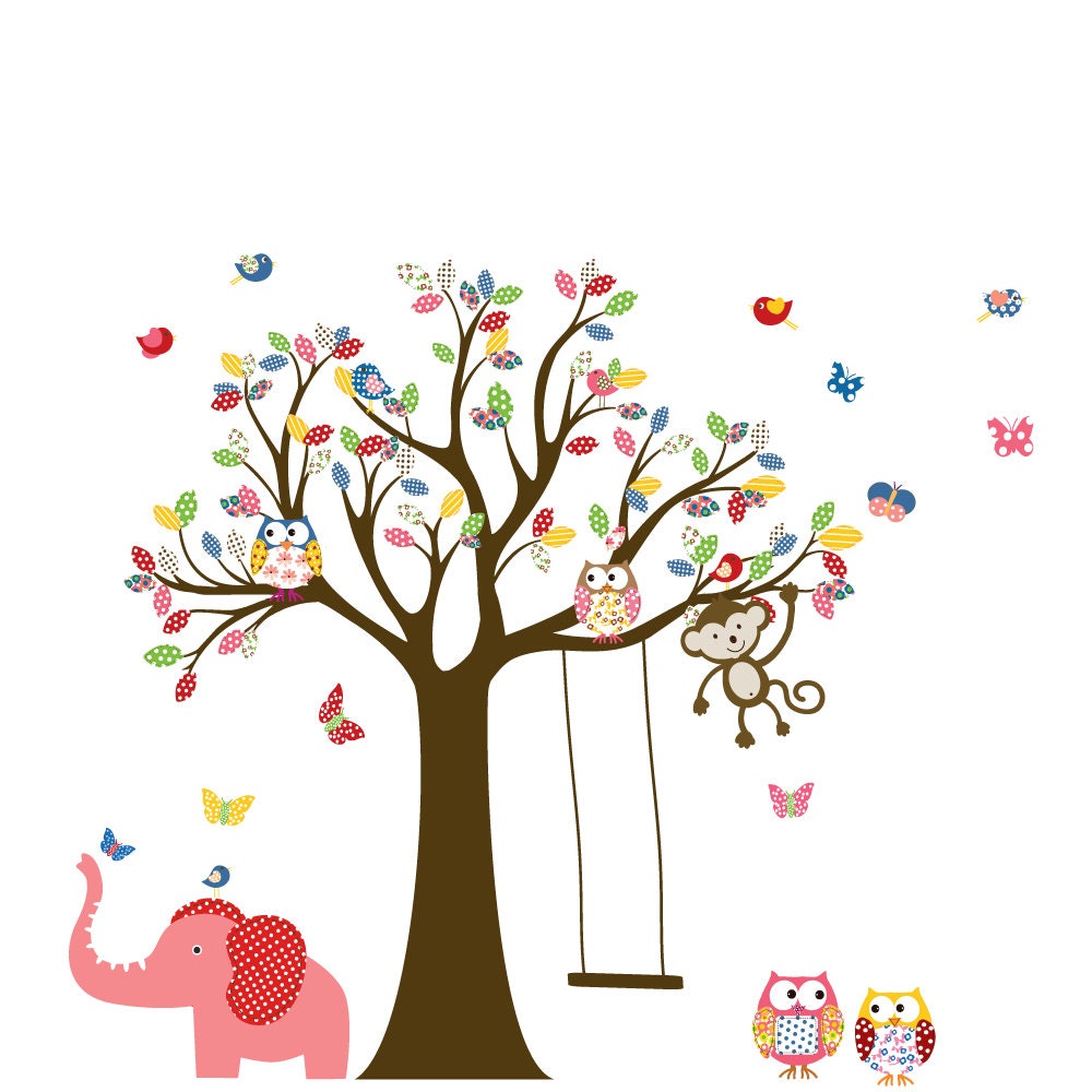 Custom Listing Tree Decal Nursery Wall Stickers Colorful Tree Owl Wall Decal Elephant