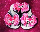Pink Foxie Fox Ribbon Flip Flops and Foxie Bow with Polymer Bead to Match - Custom Boutique Set