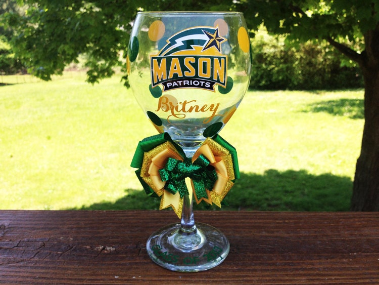 George Mason University Patriots Eagles Personalized Name Graduation Class of 2013 College High School Wine Glass
