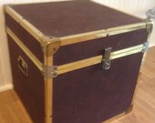 Vintage Mid Century Modern Brass and Suede Trunk Chest End Table by Modern Logic